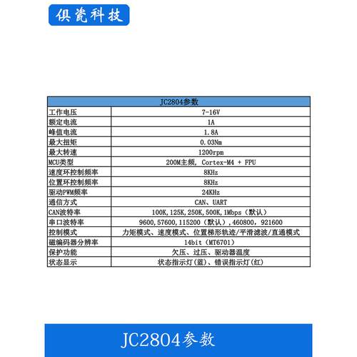 Jc2804驱动和控制集成小型平移/倾斜电机直流无刷电机Foc驱动器性