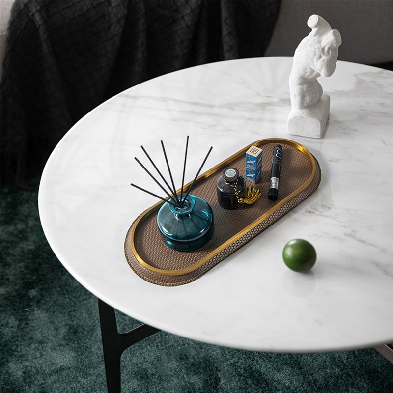 简约轻奢金属g皮革飘窗托盘样板房售楼处北欧桌面收纳摆件软装饰