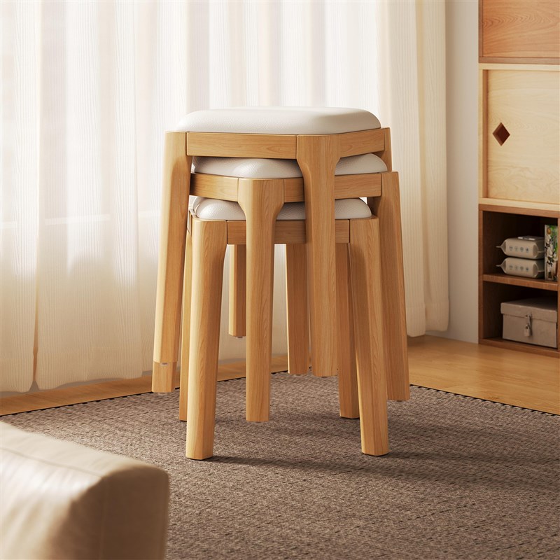 实木凳子家用可叠m放板凳客厅餐桌椅子简约方凳软包小圆凳矮凳