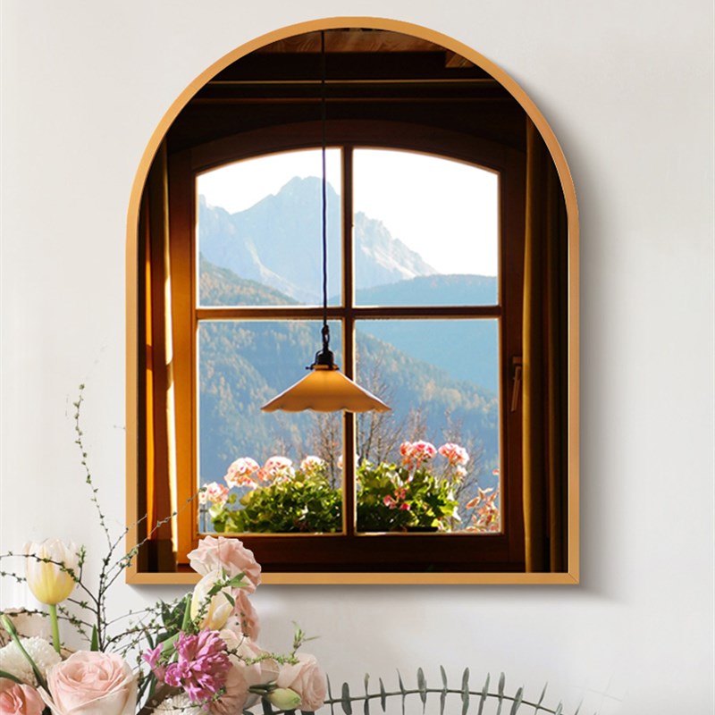 法式拱形b客厅装饰画复古北欧假窗户风景挂画玄关墙面壁画卧室摆