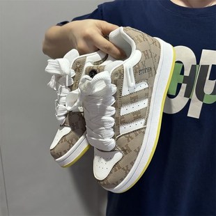 鞋子百搭高级感板鞋休闲面包鞋男款 秋冬厚底情侣白色.运动鞋女潮