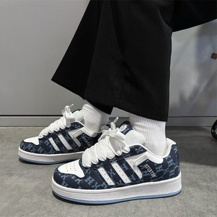 鞋子百搭高级感板鞋休闲面包鞋男款 H秋冬厚底情侣白色运动鞋女潮