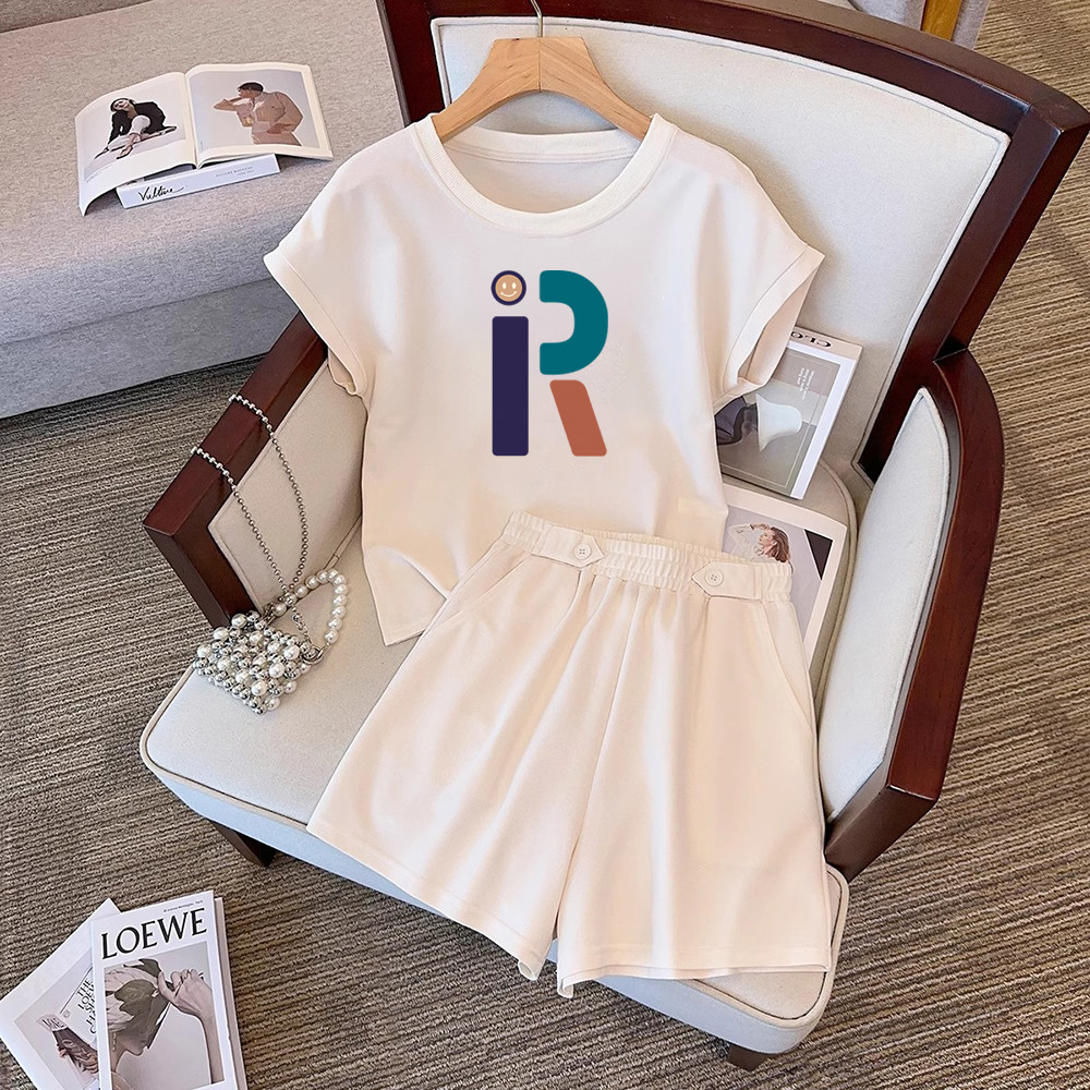 时尚休闲套装女夏天小个子洋气减龄短袖纯棉外穿运动服短裤两件套
