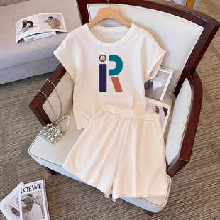 时尚休闲套装女夏天小个子洋气减龄短袖纯棉外穿运动服短裤两件套