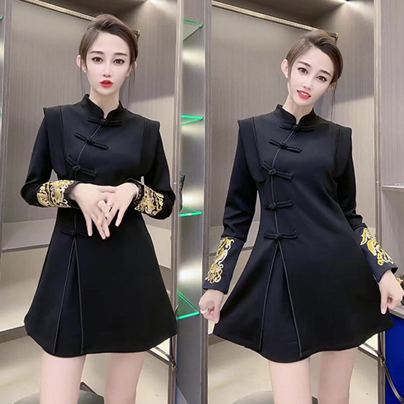 秋季新款复古新中式盘扣设计感女士上衣中国风气质高级感长袖t恤