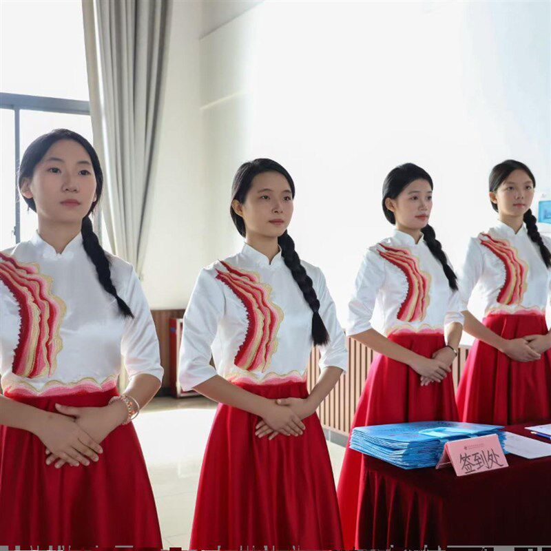 红歌大合唱团旗袍演出服长裙现代指挥晚礼服民歌独唱中式年会旗袍