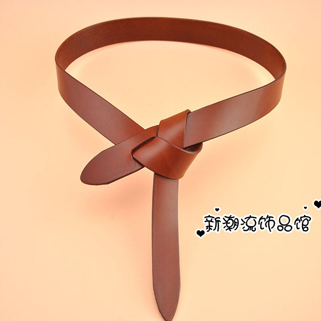 打结真皮装饰腰封配裙牛皮百搭女宽腰带配羽绒服大衣连衣裙牛皮带