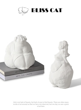 艺术手工白色陶瓷少女r坐姿样板间客厅书房比基尼人物雕塑摆件