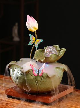 招财流水摆件创意循环水加湿器陶瓷装饰简约客V厅桌面乔迁送礼