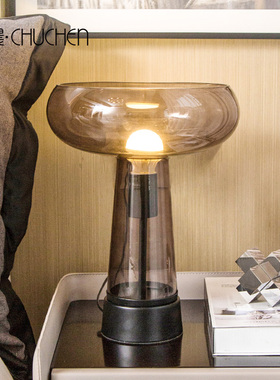 简约玻璃台灯h摆件样板房创意轻奢床头灯卧室书房办公室装饰品