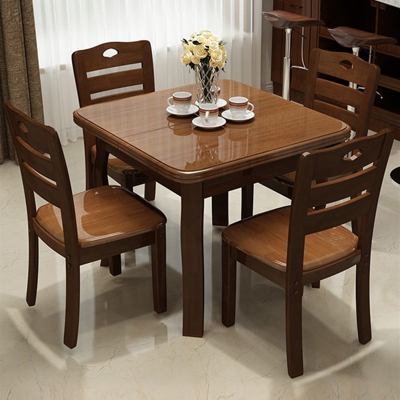 新疆包邮实木伸缩餐桌椅组合折叠正方J形餐桌简约小户型长方形