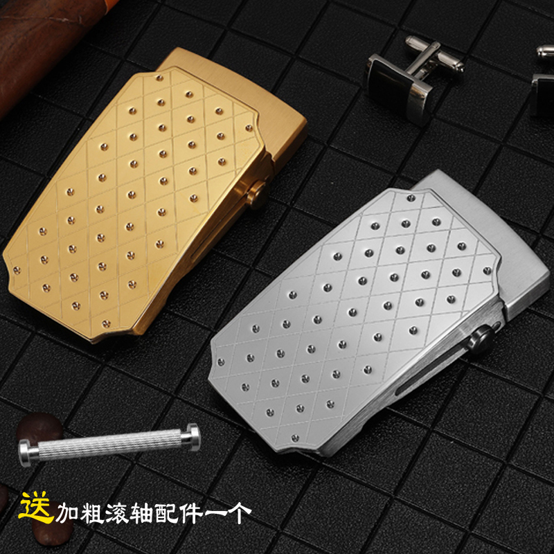 304不锈钢滚轴皮带头无孔无牙自动扣E男平滑老式帆布裤腰带头3.5.