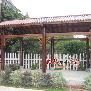 户外实木长廊园林走廊仿古休息长廊别墅校园走P廊景观木廊架防 腐