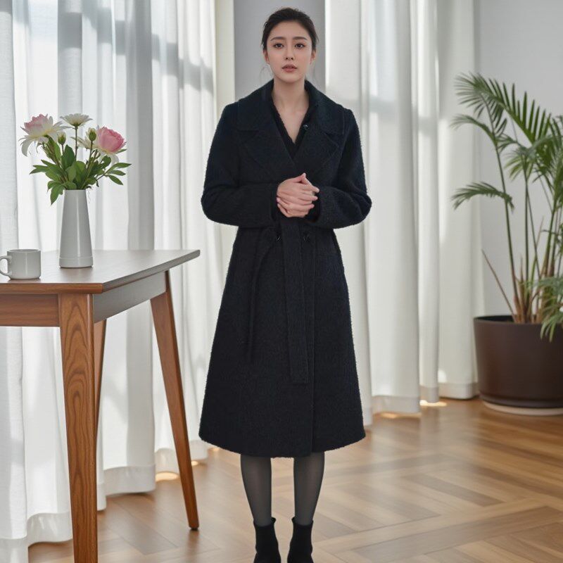 双面羊绒大衣女中长款西装领工装小个子韩版2025春新款羊毛呢外套