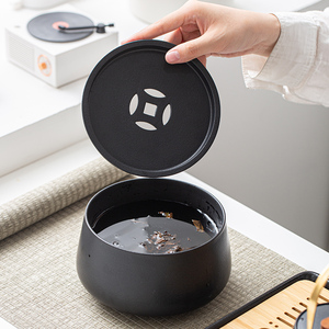黑陶茶洗建水g茶水缸茶桶功夫茶渣缸带盖大容量茶水盂壶承茶具配