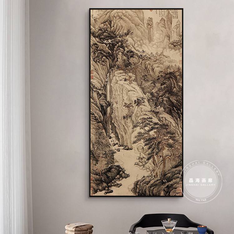 万壑松风图山水装饰画别墅客厅餐厅玄关新中式茶室古韵风景壁挂画图片