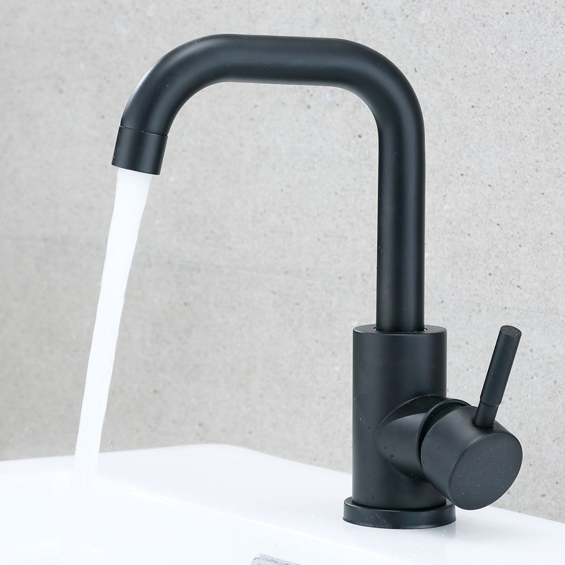 不锈钢面盆龙头冷卫生间浴室柜冷暖水龙头黑色热两用龙头厂家