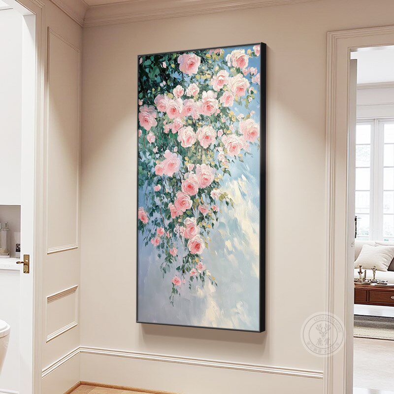 小竖装饰画入户版画挂画电视机绿C色清新背景墙客厅正对门玄关壁