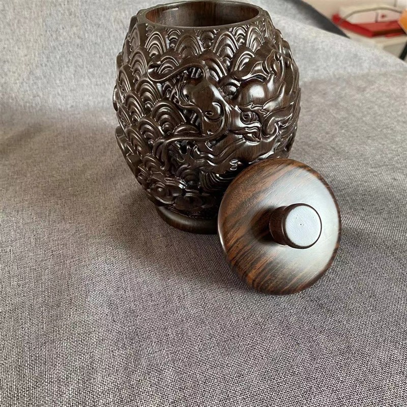 黑檀木罐茶叶罐高档新款实木浮雕茶罐豪华木头家用雕刻黑檀茶叶罐
