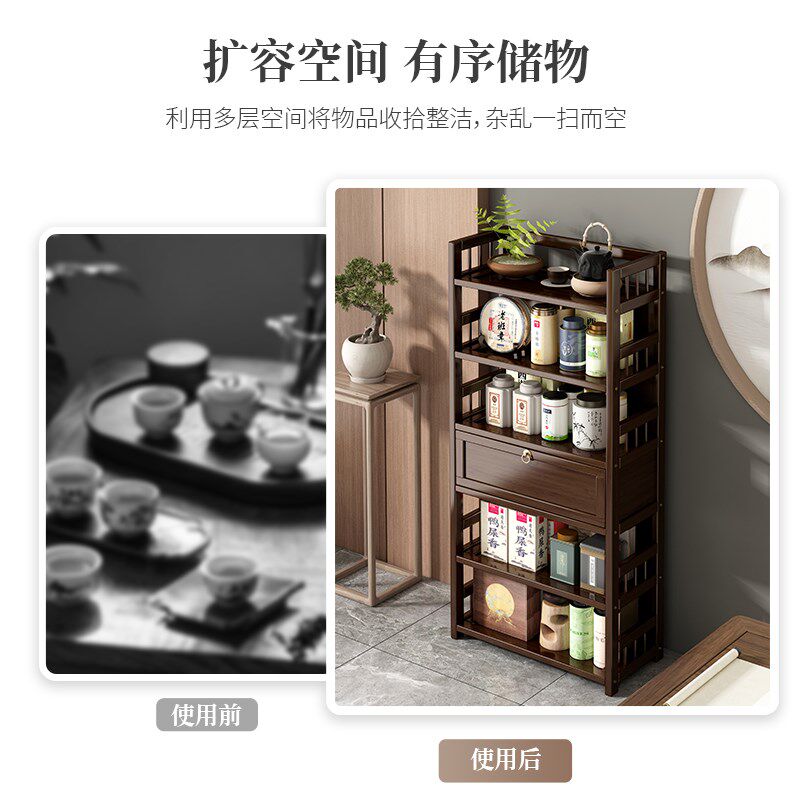 小型博古架中式茶柜置物架茶室氛围D布置非实木多层茶叶茶具收纳