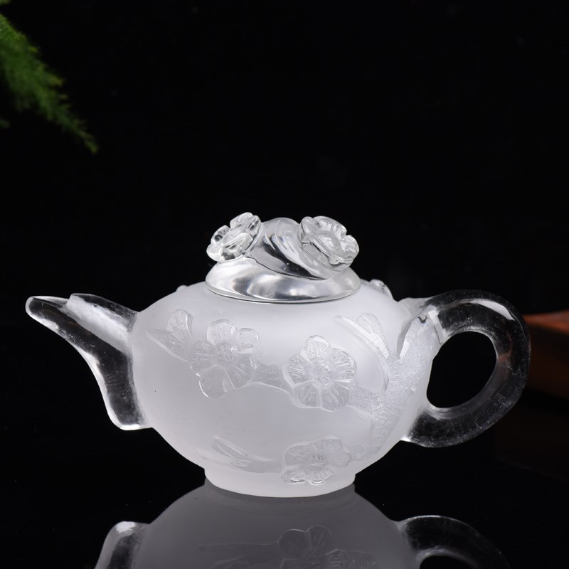 天然白水晶石材茶壶纯茶具手v工雕刻泡茶壶单壶耐热可烧水2021新
