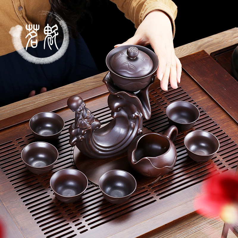 茶具套装陶瓷泡茶壶家用简约半全自动F石磨懒人冲茶器功夫茶杯整