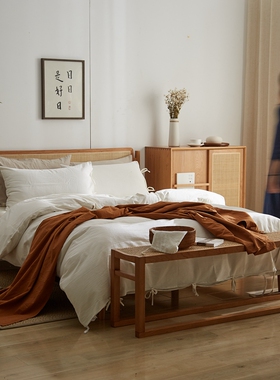 纯色四件套1g00全棉三件套夏季简约素色床上用品被套床单4件套