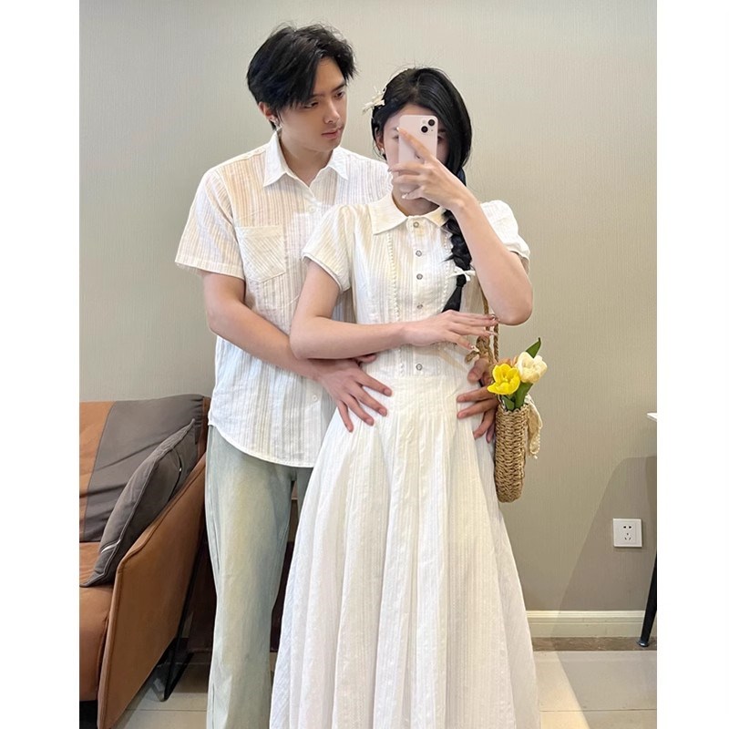 法式情侣装夏季一裙一衣衬衫小众设计E感2025新款潮流高级你衣我