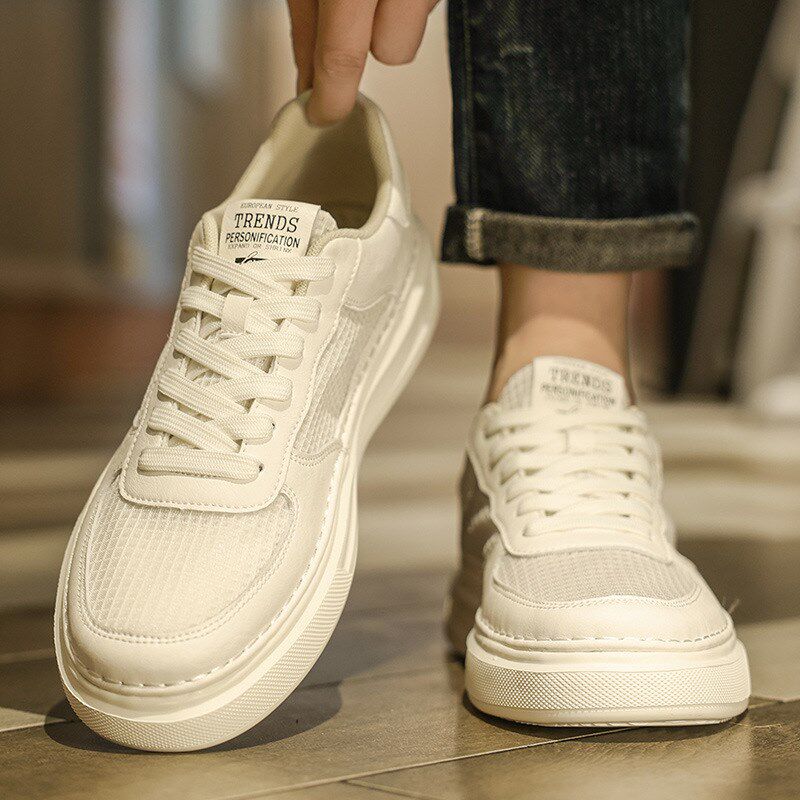 小白鞋子男款春夏韩版潮流u网面透气系带板鞋厚底增高休闲运动男