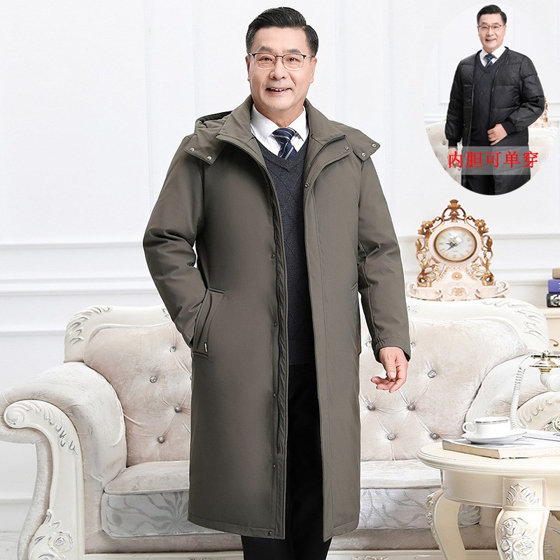 大码可脱卸中老年羽绒服s男长款爸爸装加厚过膝活里活面爷爷冬装
