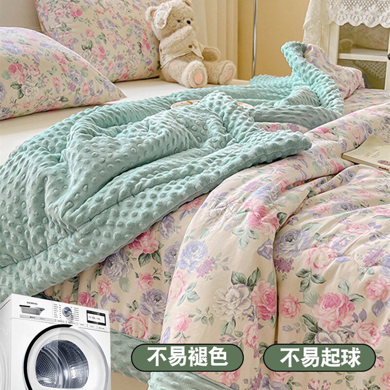 纯棉豆豆被子可i机洗棉被芯加厚保暖冬被春秋被空调被全棉学生单