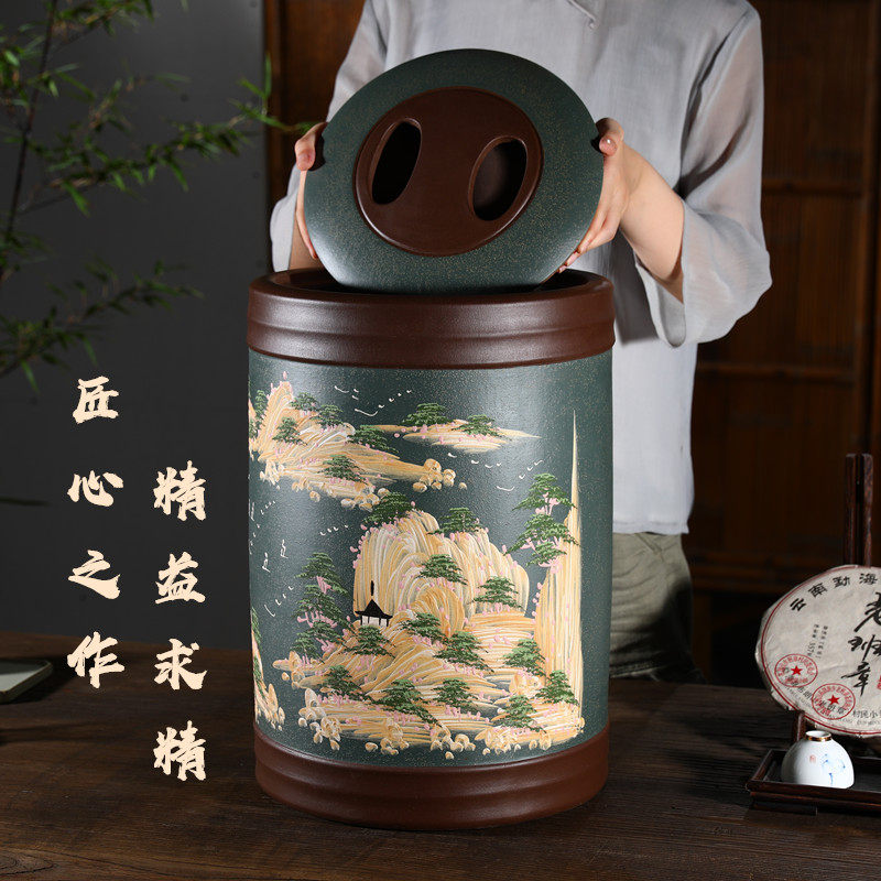 大号紫砂茶叶罐特大码普洱茶缸宜兴原F矿散茶饼存储密封陶罐茶叶