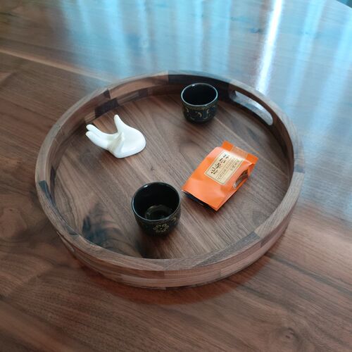 北美黑胡桃实木双耳圆形方形托盘茶盘水果M盘客厅茶几茶点水果托
