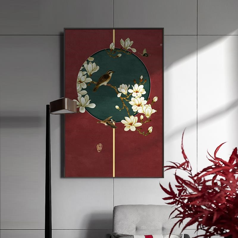 网红中国子风新式客装饰画花鸟中玄关门画厅挂画正V对竹画洗漱台