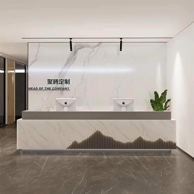 公司前台桌接待台简约现代办公前台烤漆酒店大V厅吧台收银台