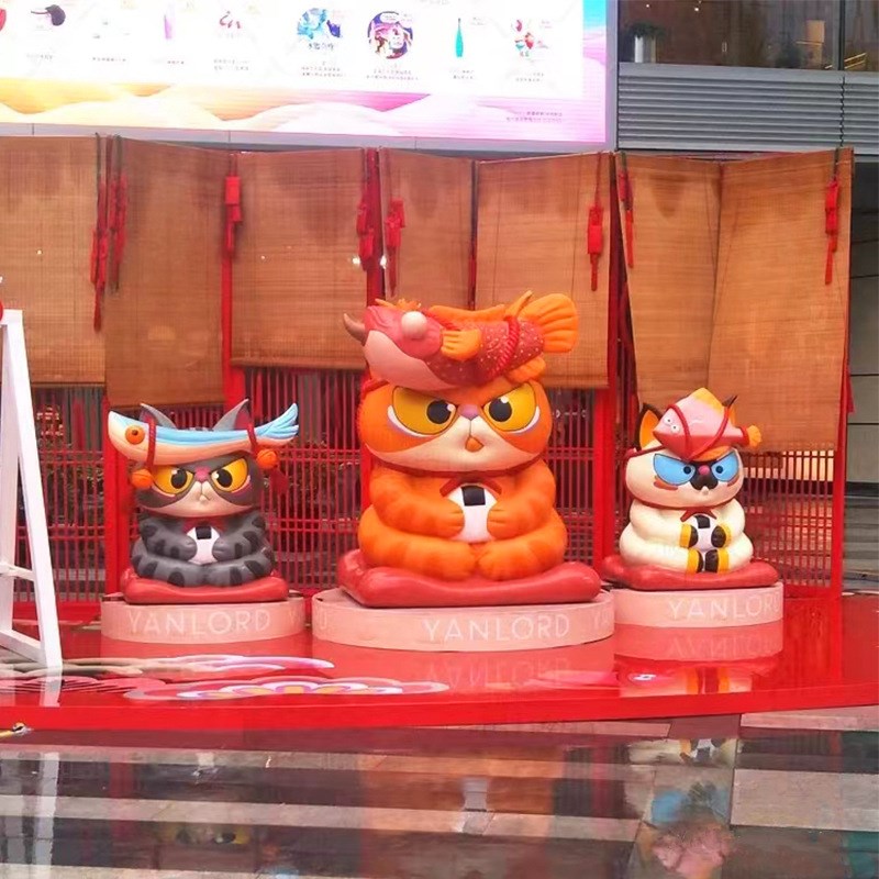 户外玻璃钢卡通猫咪雕塑商场动物主题形G象IP景观装饰美陈落地摆