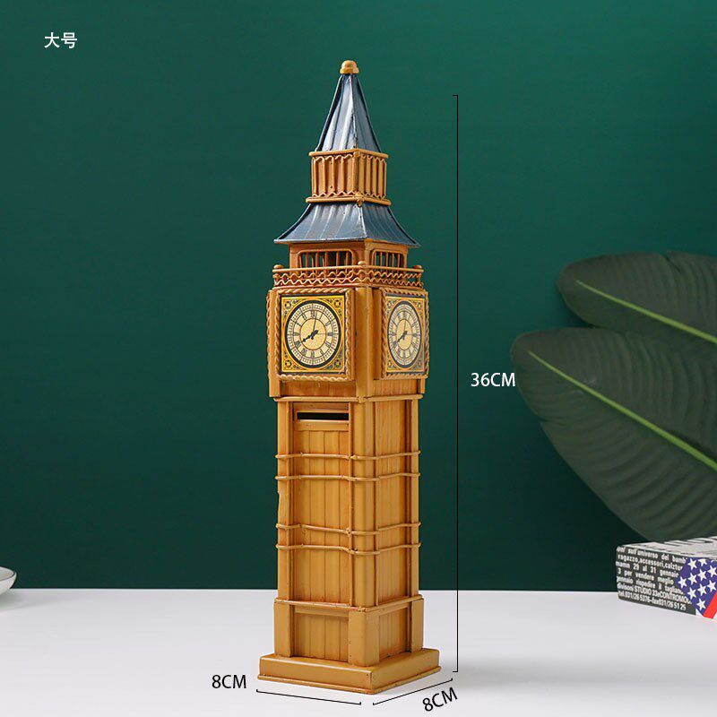 世界地标性建筑摆件欧式复古大本钟模型铁艺钟塔做旧摆设道具装饰