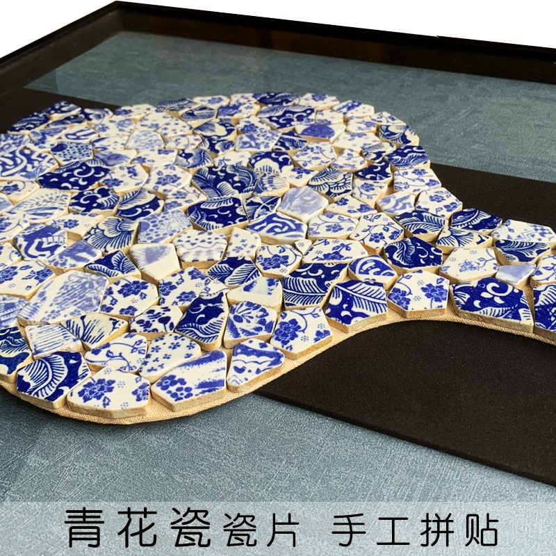 青花瓷实物画客厅装饰画中国风挂画餐厅画玄关画U新中式手工艺画