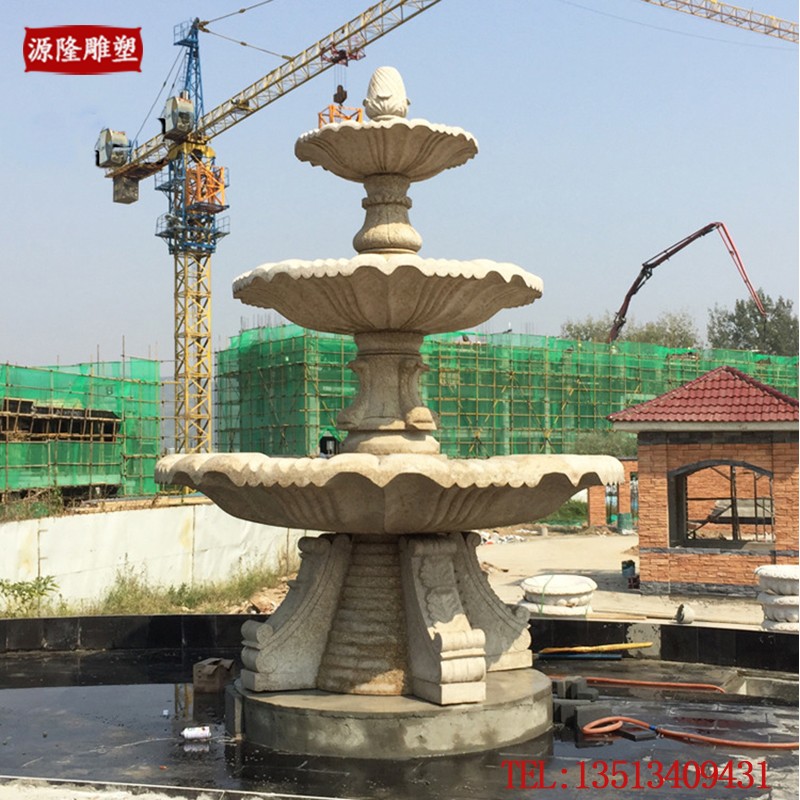 石雕喷泉黄锈f石水钵欧式大型户外庭院流水园林喷水池景观摆件定