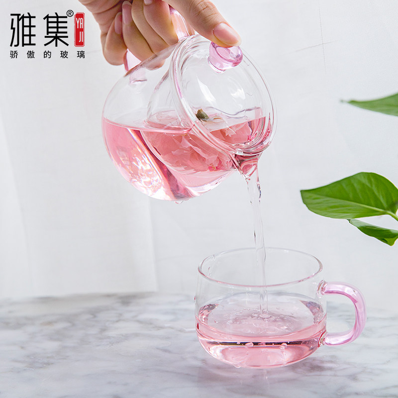 雅集新品耐热玻璃花茶壶带过滤加热杯垫恒温保温套T装茶杯家用茶