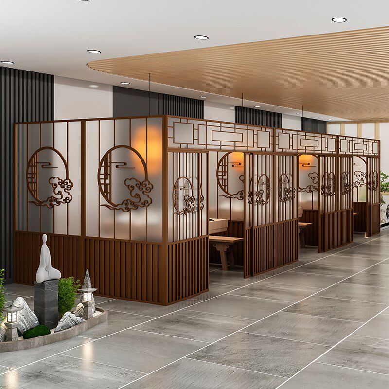 餐厅推拉门包间屏风烧烤火u锅店卡座隔断饭店雅间酒店包厢格栅围