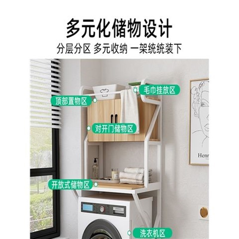 洗衣机上b方置物架滚筒化妆室阳台落地架子波轮带柜门收纳柜置物