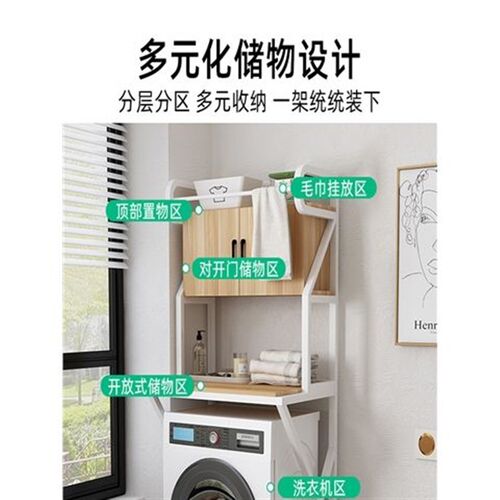 洗衣机上b方置物架滚筒化妆室阳台落地架子波轮带柜门收纳柜置物