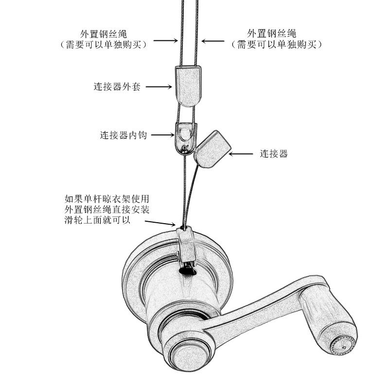 四杆同时升降手摇器配件升降晾衣架手G动单杆滑轮手摇晾衣杆升降