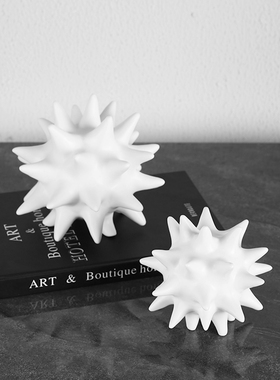 创意白色陶瓷海胆球家居样板间客厅摆件N书房软装饰品桌面摆设