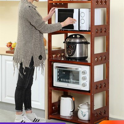 厨房置物b架实木多层落地微波炉烤箱架子木质锅具收纳层架家用收