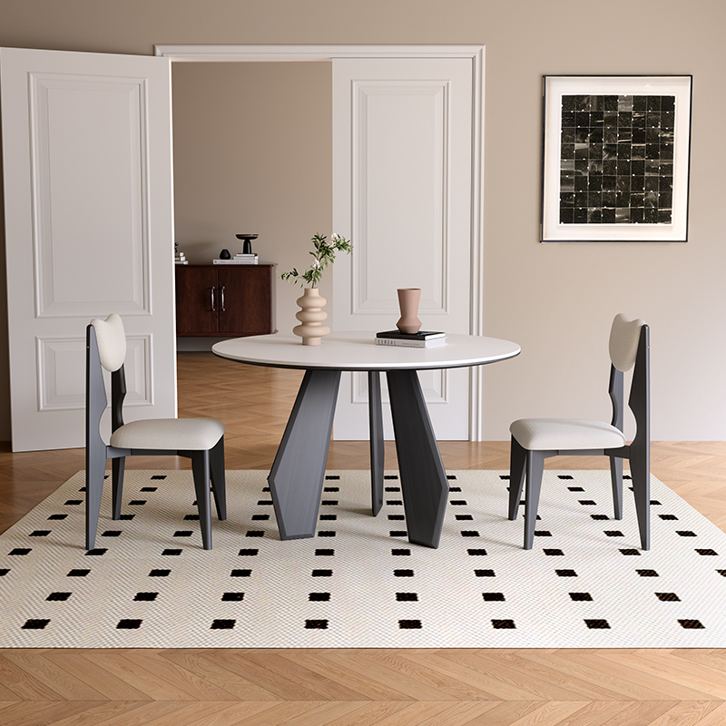 意式实木圆桌10人家o用小户型侘寂风橡木圆形纯白岩板餐桌法式复