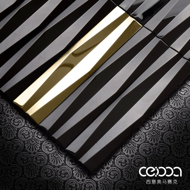 3D立体长条镜面哑光金属马赛克瓷E砖艺术凹凸不锈钢背景墙波纹砖