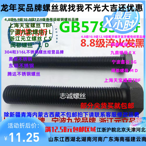 GB5783 8.8级高强度全牙螺纹外六角螺丝栓16*250  16*280