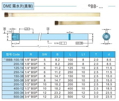 供应隔水片DME模具带堵头隔水片PT3/8 PT/1/4 PT50/100/150/200